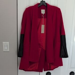 NWT Mason Red Blazer with Black Leather Sleeves Size 2